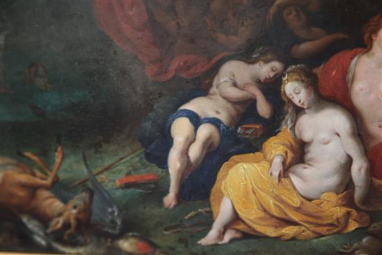 17th century Flemish School Diana and attendants asleep in woodland 10.75 x 15in.